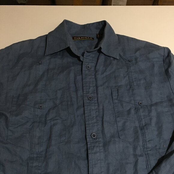 Cubavera Men's Small Blue Long Sleeve Button Shirt Linen Blend Tropical - Picture 3 of 7